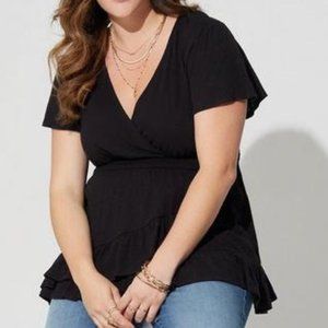 Women’s Torrid 0 Black Wrap Surplice Tiered Ruffle Top L XL 12